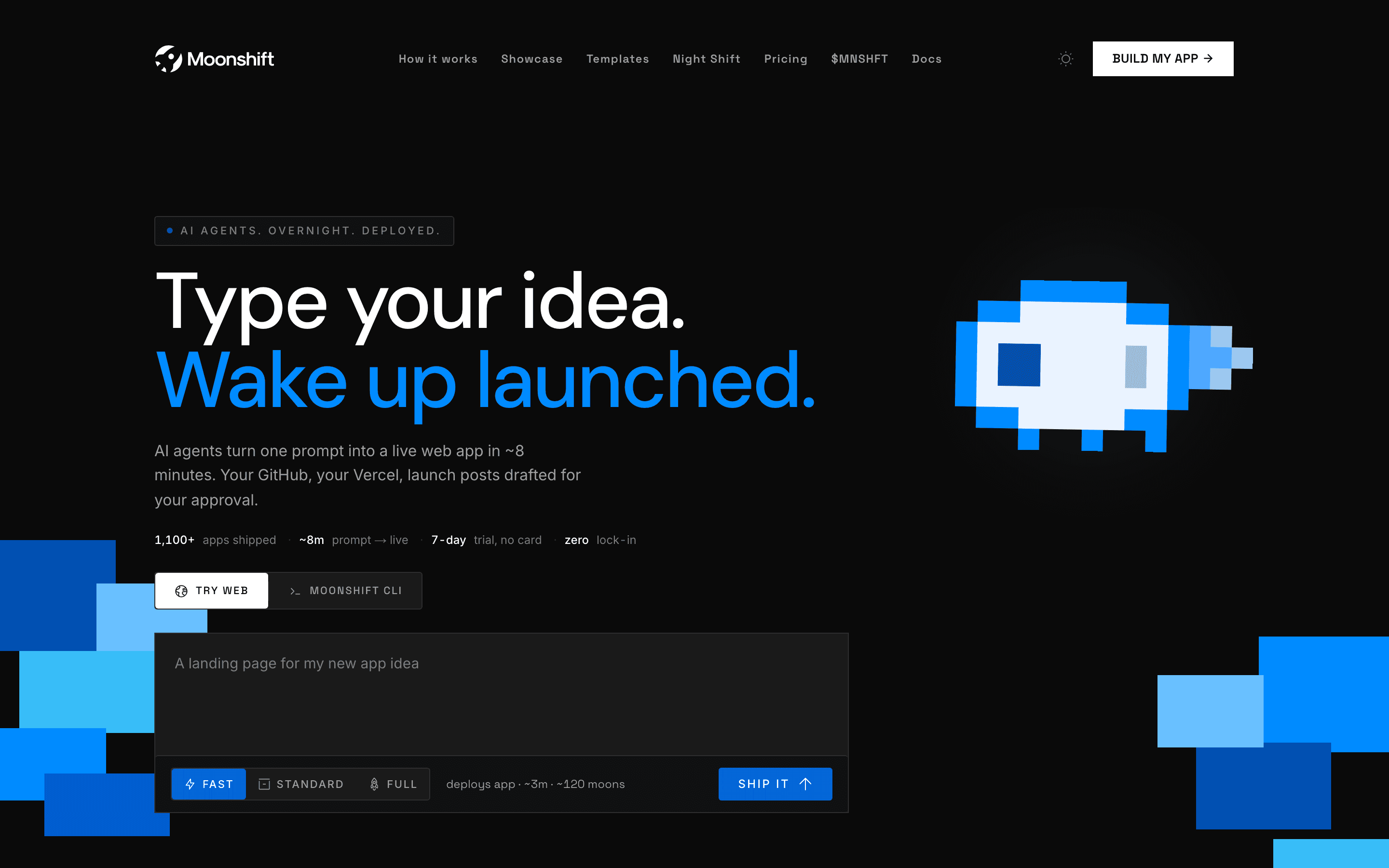 Screenshot of Moonshift (dark mode)