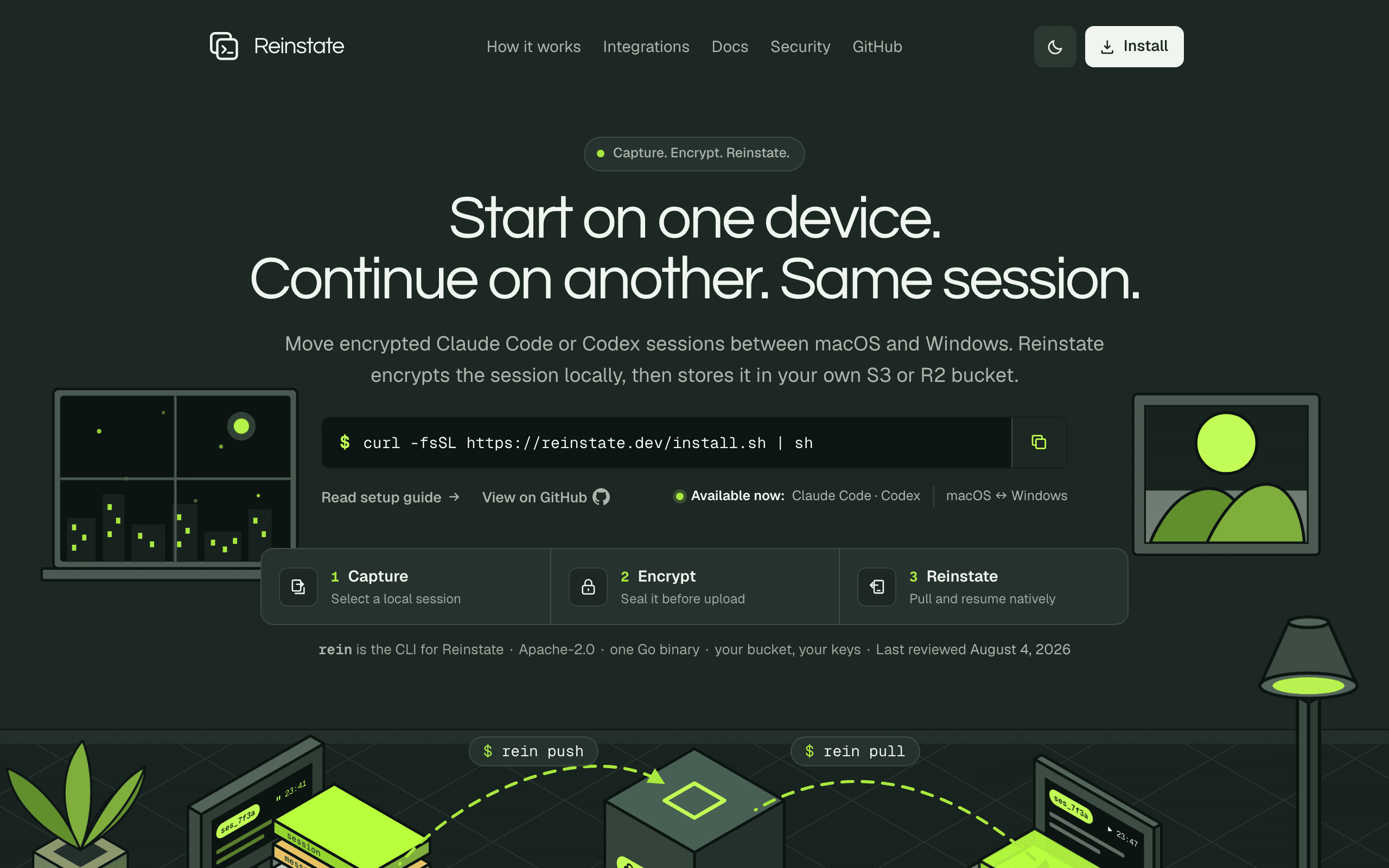 Screenshot of Reinstate (dark mode)